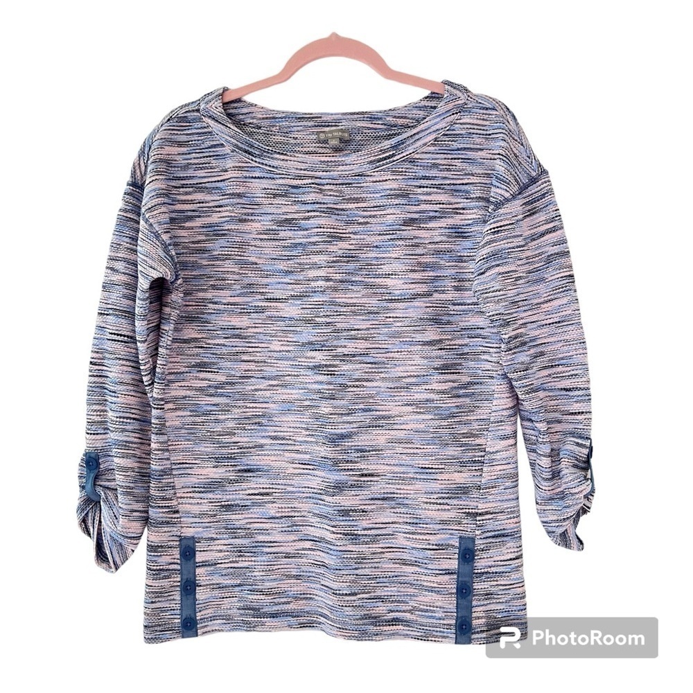 T by Talbots Space Dye Waffle-Knit Pullover 3/4 Sleeve Top Size S